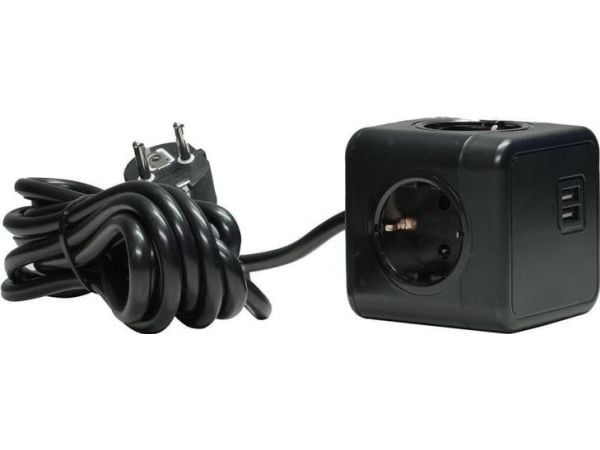 MicroConnect PowerCube Extended Duo - Kraftdistributionsenhet - ingång: Typ E (2 x USB, Typ F/E) - 3 m sladd