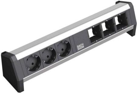 Bachmann 3x Schuko 3x Custom Modules, Tyyppi F, Alumiini, Muovi, musta, Ruostumaton teräs, Alumiini, Muovi, 3 AC-pistorasia(a)