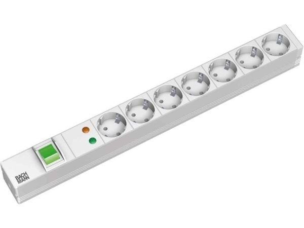 Bachmann 7x Schuko, 2m, 2 m, Tyyppi F, Muovi, Harmaa, Muovi, 7 AC-pistorasia(a)