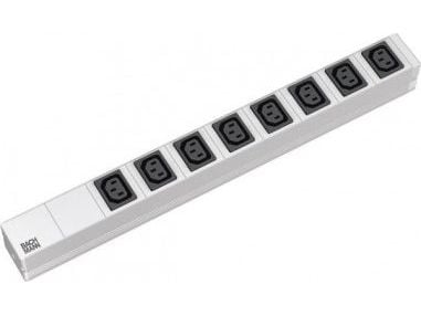 Bachmann 19'''' 2m 8 IEC320 C13 H05VV-F 3G 1.50mm², 2 m, Alumiini, Musta, Hopea, 8 AC-pistorasia(a), 10 A, Musta