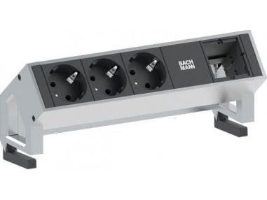 Bachmann DESK 2, 0,2 m, Alumiini, Musta, Ruostumaton teräs, 3 AC-pistorasia(a), 239 mm