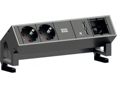 Bachmann DESK 2, 0,2 m, Alumiini, musta, Ruostumaton teräs, 2 AC-pistorasia(a), 239,2 mm