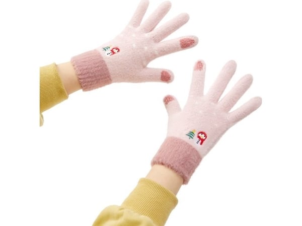 Hurtel dam vintertelefonhandskar med snögubbe och julgran - rosa