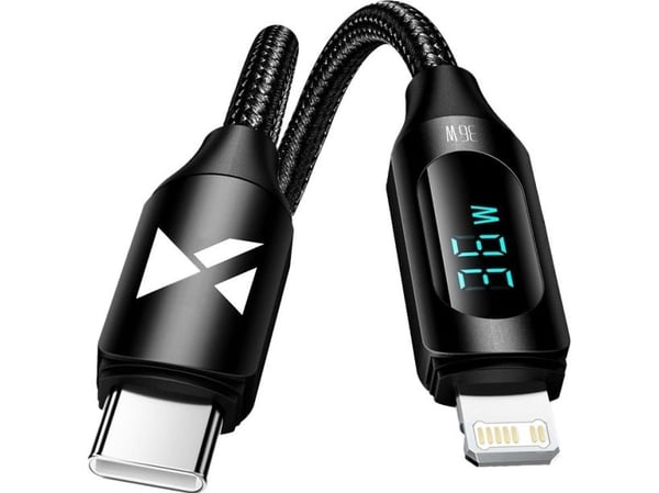 USB-C - Lightning Wozinsky WUCLC1-kabel med LED-skjerm 36W 1m - svart