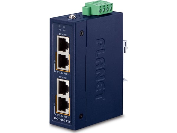 PLANET Industrial 2-port 10/100/1000T, Gigabit Ethernet (10/100/1000), Strøm over Ethernet (PoE), Kan monteres på vegg