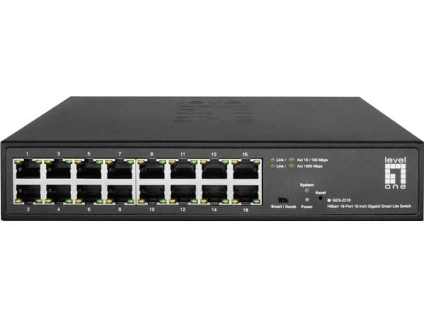 LevelOne Hilbert GES-2216 - Switch - 10-inch - smart - 16 x 10/100/1000 - rackmonterbar