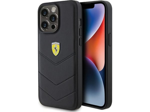 Ferrari quiltat metall-logga-skal till iPhone 15 Pro Max - svart Ferrari quiltat metall-logga-skal till iPhone 15 Pro Max - svart