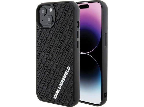 Karl Lagerfeld 3D multi-logo kumikotelo iPhone 15 - musta
