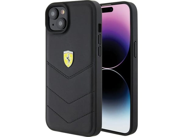 Ferrari FEHCP15MRDUK hardt etui med quiltet metall-logo til iPhone 15 Plus 6,7" - svart/svart