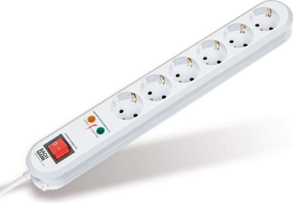 Bachmann Surge protector, 1.5m, 6 AC-pistorasia(a), 250 V, 3600 W, Valkoinen, 1,5 m, 520 g