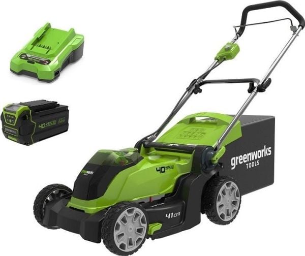 Greenworks 2504707UB 40 V batteri gressklipper - Inkl. 4 Ah batteri og lader