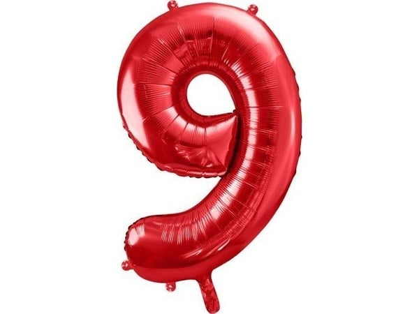 PartyDeco stor folieballong 86 cm rød tall 9 til helium