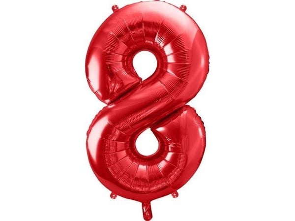 PartyDeco stor folieballong 86 cm rød siffer 8 åtte med helium