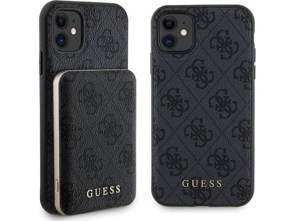 Apple iPhone 11 Guess dėklas + Powerbank MagSafe 4G Metal Logo 5000mAh (GUBPM5N614GEMGK) juodos spalvos