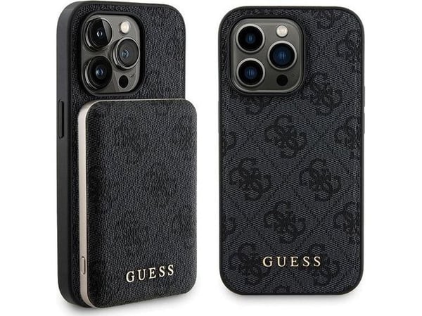 Apple iPhone 13 PRO Guess dėklas + Powerbank MagSafe 4G Metal Logo 5000mAh (GUBPM5P13L4GEMGK) juodos spalvos