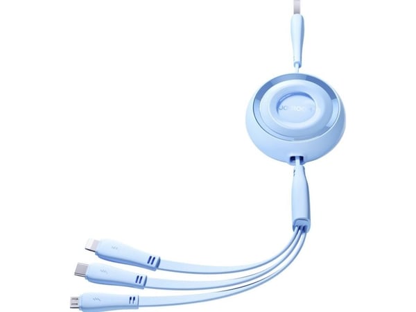 Joyroom 3in1 Colorful Series USB-A til USB-C / iPhone Lightning / microUSB uttrekkbar kabel 1 m blå 3in1 Colorful Series USB-A til USB-C / iPhone L...
