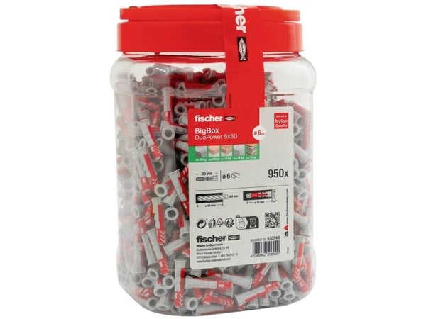 fischer DUOPOWER 6x30 BigBox plugger lys grå/rød 950 stk gjenlukkbar (570548)