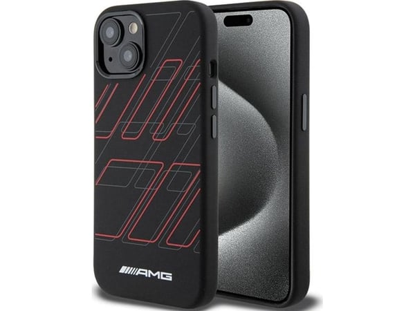 Mercedes Benz Apple iPhone 14 Plus / 15 Plus AMG-etui i silikon med stort rombemønster MagSafe (AMHMP15M23SSPK) Svart