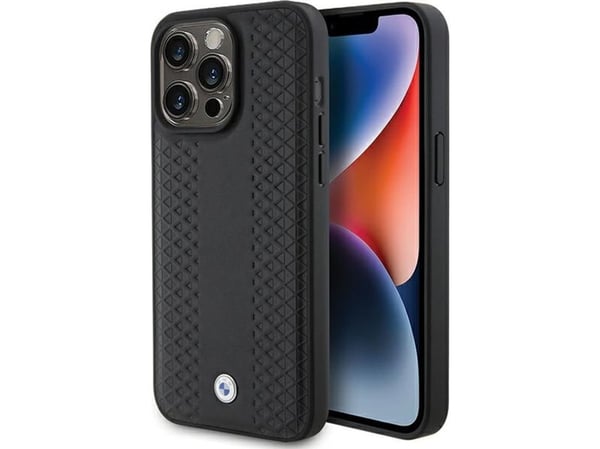 BMW läder diamondmönster iPhone 15 Pro Max - svart