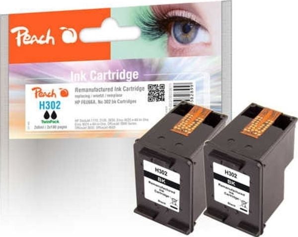 Peach TwinPack - 2-pack - 6 ml - svart - kompatibel - gjenfabrikert - blekkpatron (alternativ for: HP 302) - for HP Deskjet 1110, 21XX, 36XX; ENVY ...