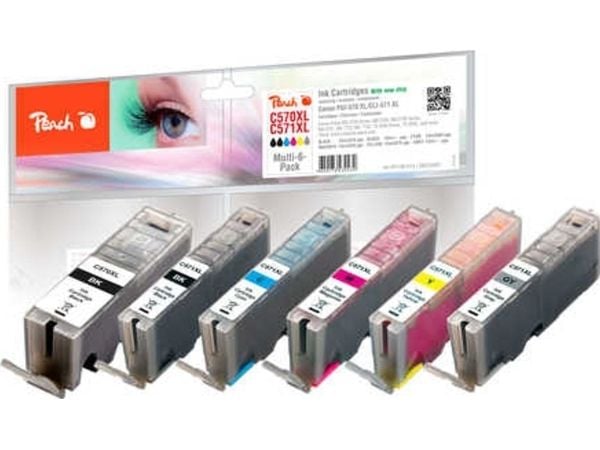 Peach PI100-313, Foto sort, Foto Cyan, Foto Grå, Foto Magneta, Fotogul, Pigmentbasert blekk, 23 ml, 13 ml, 510 sider, Multipakke
