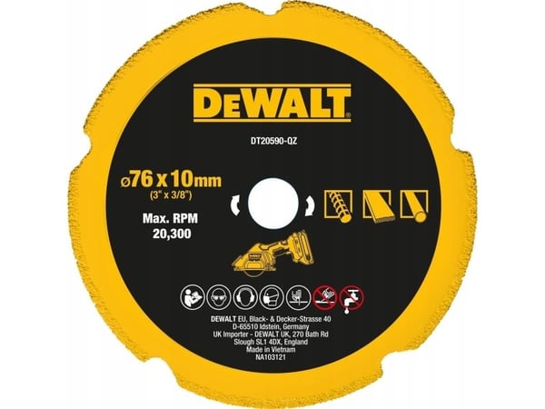 hiomalaikka timanttihiomalaikalla 76mm DeWALT [DT20590-QZ] kipsilevyjen, metallin ja muiden materiaalien hiomiseen