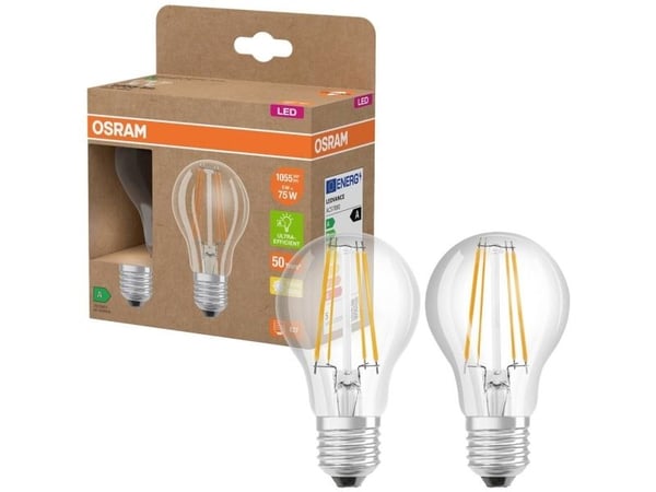 OSRAM HOMELIGHTING 4099854253546 LED (RGB)-lamp EEK A (A - G) E27 Pæreform 5 W = 75 W Varmhvid (Ø x H) 60 mm x 60 mm 2 stk OSRAM HOMELIGHTING 4099854253546 LED (RGB)-lamp EEK A (A - G) E27 Pæreform 5 W = 75 W Varmhvid (Ø x H) 60 mm x 60 mm 2 stk