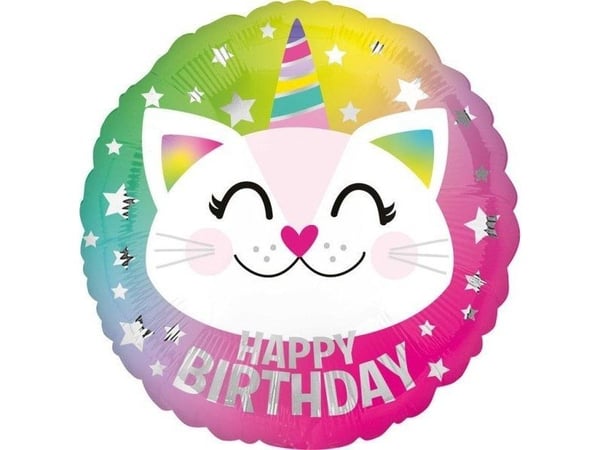 AMSCAN folieballong Happy Birthday vit katt