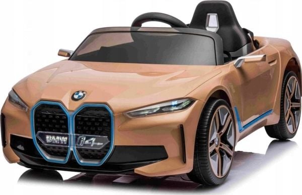 BMW i4 elbil för barn gul + fri start + EVA + LED-ljud + fjärrkontroll