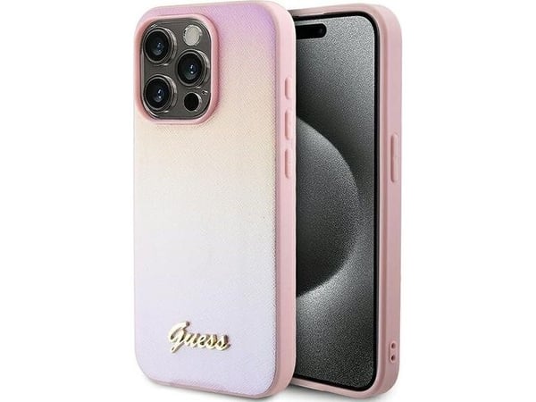 Apple iPhone 14 Pro Max Guess-skal Saffiano iridescent script (GUHCP14XPSAIRSP), rosa