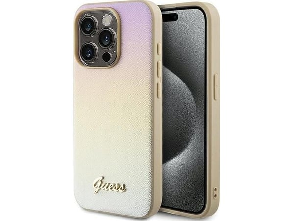 Guess tapauksessa iPhone 14 Pro 6.1" GUHCP14LPSAIRSD kulta HC PU SAFFIANO IRIDESCENT SCRIPT HC PU SAFFIANO IRIDESCENT SCRIPT