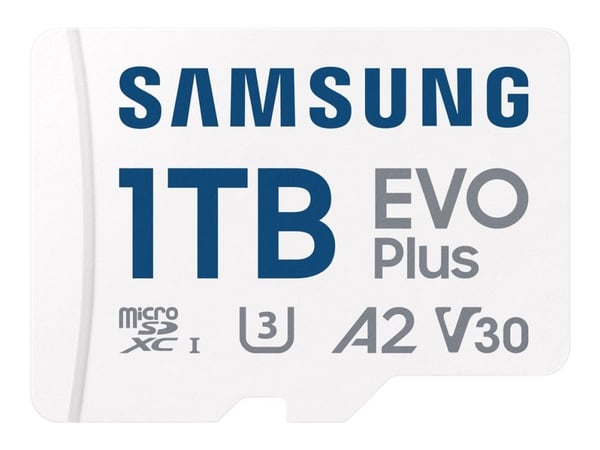 Samsung EVO Plus MB-MC1T0SA - Flashminnekort (microSDXC til SD-adapter inkludert) - 1 TB - A2 / Video Class V30 / UHS-I U3 / Class10 - microSDXC UHS-I