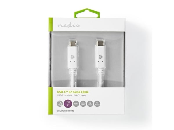 Nedis CCGW64750WT10, 1 m, USB C, USB C, USB 3.2 Gen 2 (3.1 Gen 2), Hvit