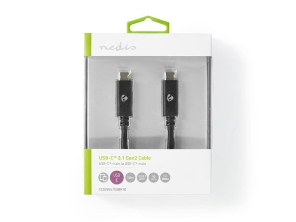 Nedis CCGW64750BK10, 1 m, USB C, USB C, USB 3.2 Gen 2 (3.1 Gen 2), Sort