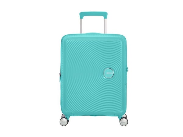 American Tourister Sounbox Spinner Expandable (4 wheels) 55cm, Tralle, Hard overflate, Blå, Poolside Blue, Liten (fingerbøl), Polypropylen (PP)