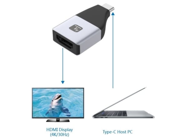 Techly IADAP USBC-HDMI4K, USB Type-C, HDMI-utgang, 4096 x 2160 piksler