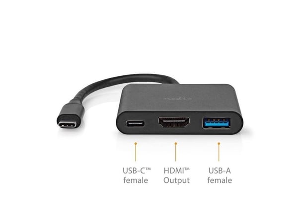 Nedis CCGB64770BK01 - Langallinen - USB 3.2 Gen 1 (3.1 Gen 1) Type-C - Musta - 30 Hz - HDMI - USB 3.2 Gen 1 (3.1 Gen 1) Type-A - USB 3.2 Gen 1 (3.1...