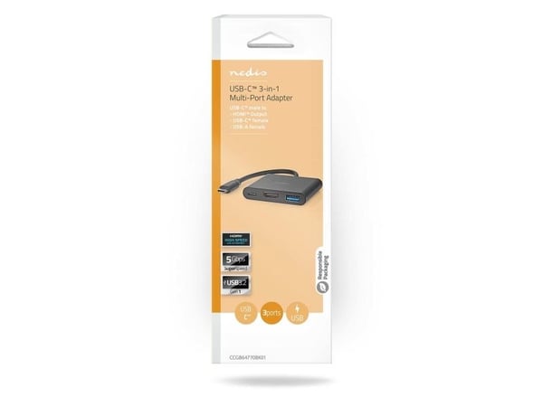 Nedis CCGB64770BK01 - Langallinen - USB 3.2 Gen 1 (3.1 Gen 1) Type-C - Musta - 30 Hz - HDMI - USB 3.2 Gen 1 (3.1 Gen 1) Type-A - USB 3.2 Gen 1 (3.1...
