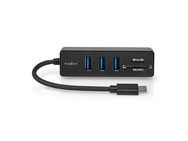 Nedis CCGB64250BK01, Langallinen, USB Type-C, Musta, MicroSD (TransFlash), SD, 5 Gbit/s, DC