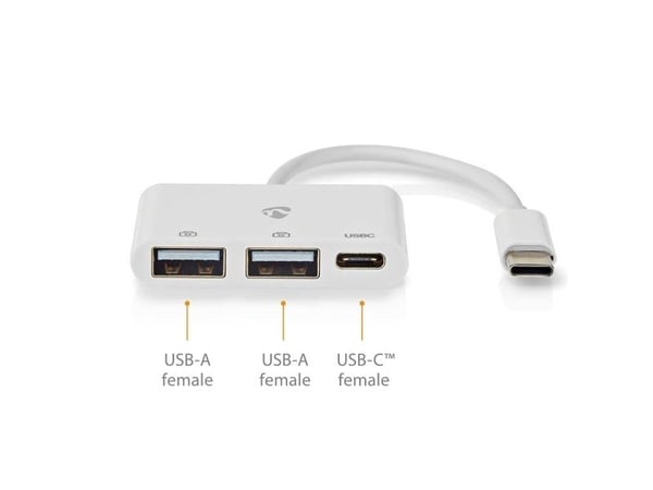 Nedis CCGB64785WT01, USB 2.0 Type-C, USB 2.0, USB Type-C, 5000 Mbit/s, Hvid, akryylinitriilibutadieenistyreeni, polyvinyylikloridi (PVC), tasavirta DC