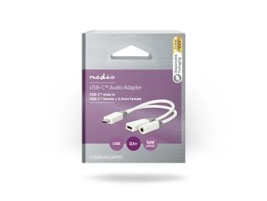 Nedis CCBW64922WT01, 0,1 m, USB Type-C, USB Type-C + 3.5mm, Hankjønn, Hankjønn/hunkjønn, Rett
