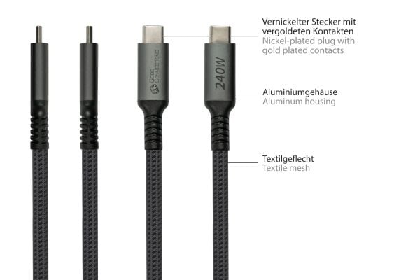 Alcasa 2240-CCT005A, 0,5 m, USB C, USB C, USB 2.0, Svart