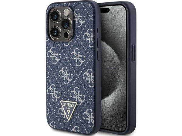 Guess 4G Triangle Metal Logo Case for iPhone 15 Pro - blue