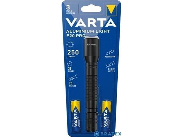 Varta 16607 101 421, Hånd lommelygte, Alumiini, Acrylonitrilbutadienstyren, Alumiini, Knapper, 1 m, LED