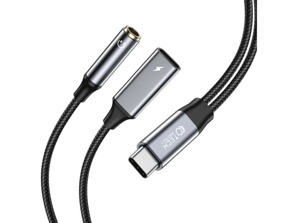 Tech-Protect UltraBoost USB-C (hane) PD 60W 6A / mini jack 3,5mm (hona) - USB-C (hona) kabel - svart