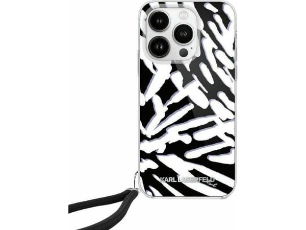Karl Lagerfeld IML sebramønster & cord-deksel til iPhone 15 Pro - svart