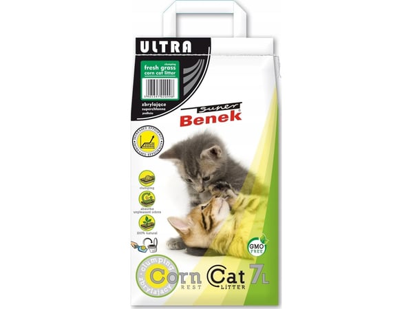 Kattesand CERTECH SUPER BENEK 7 l CORN CAT ULTRA frisk gress klumpdannende maissand duft /156