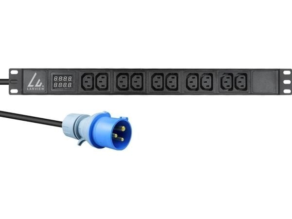 Lanview - Strømfordelingslist (kan monteres i rack) - 16A, AMP meter - AC 230 V - enkeltfase - inngang: IEC 60309 - utgangskontakter: 10 (10 x IEC ...