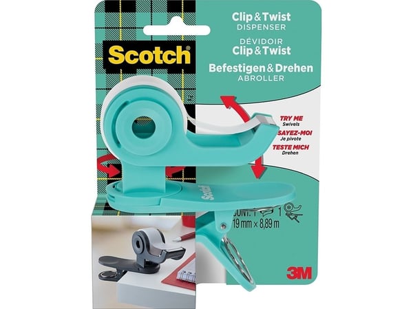 SCOTCH tapedispenser Clip&Twist (C-19-CLIP) med tape Magic 19 mm x 8,89 m, grønn SCOTCH tapedispenser Clip&Twist (C-19-CLIP) med tape Magic 19 mm x 8,89 m, grønn