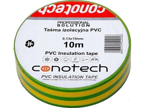 Conotech isoleringstejp grön/gul PVC 0,13x15x10 m NS